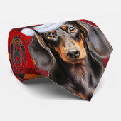 Smooth Dachshund Dog Lover Holiday Plaid Christmas Stropdas (Opgerold)