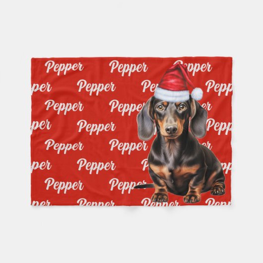 Smooth Dachshund Santa Dog Custom Name Christmas Fleece Deken (Voorkant (Horizontaal))