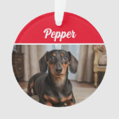 Smooth Dachshund with Name and Photo Christmas Ornament (voorkant)