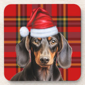 Smooth Dachshund with Red and Green Holiday Plaid Bier Onderzetter (Voorkant)
