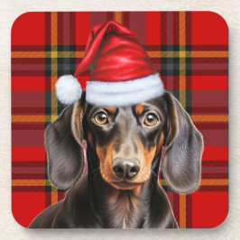Smooth Dachshund with Red and Green Holiday Plaid Bier Onderzetter