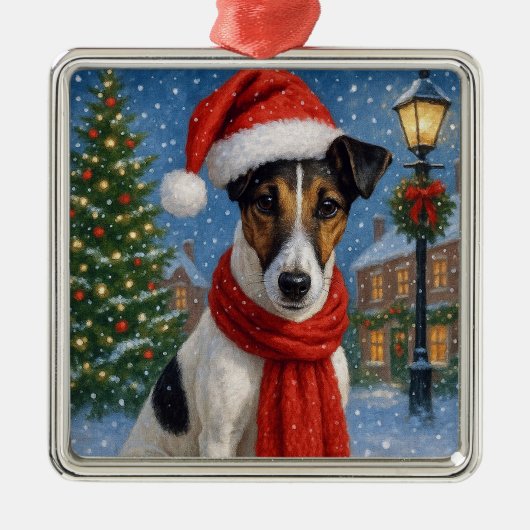 Smooth Fox Terrier Holiday  Metalen Ornament (Voorkant)