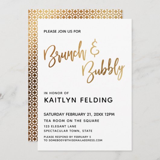 Smooth Gold Ombre Brunch & Bubbly Typografie Kaart (Voorkant / Achterkant)