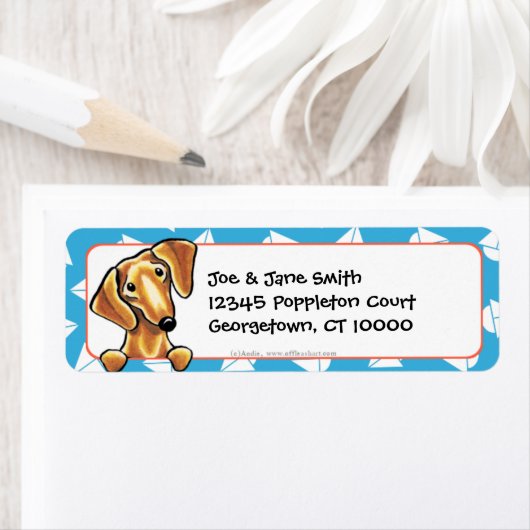 Smooth Red Dachshund Blue Sailships Etiket (Insitu)