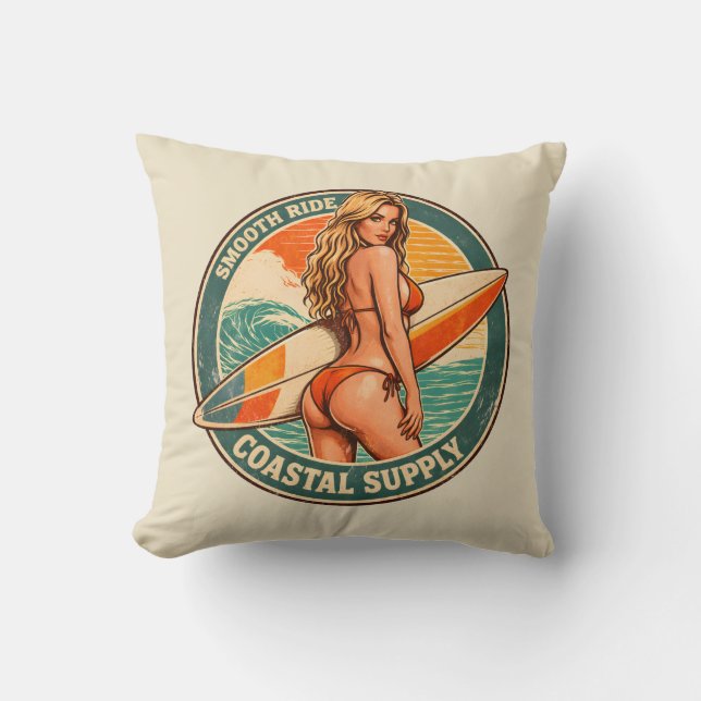 Smooth Ride Coastal Supply Retro Surf Shop Graphic Kussen (Voorkant)
