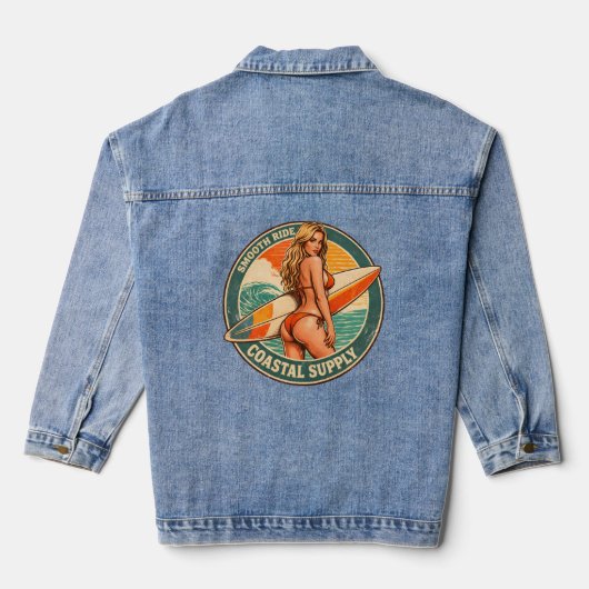 Smooth Ride Coastal Supply | Surf Pin-up Graphic Denim Jacket (Achterkant)