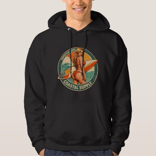Smooth Ride Coastal Supply | Surf Pin-Up Graphic Hoodie (Voorkant)