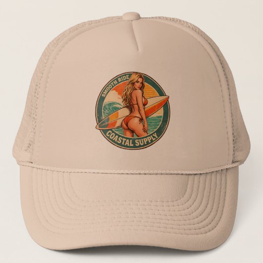 Smooth Ride Coastal Supply | Surf Pin-up Graphic Trucker Pet (Voorkant)