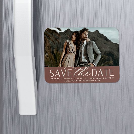 Smooth Script | Horizontal Photo Save the Date Magneet