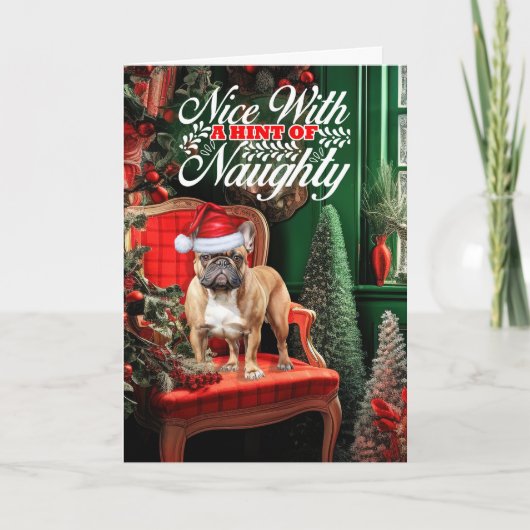 Smooth Tan Frenchie Kersthond Naughty Nice Feestdagen Kaart (Voorkant)