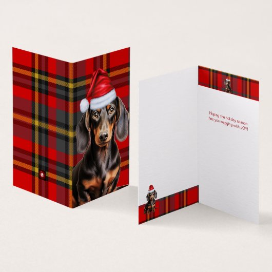 Smooth Teckel Holiday Plaid Kerst Kaart (Binnen en buitenkant)