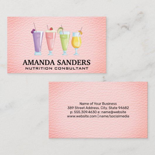 Smoothie Dranken | Roze Leer Visitekaartje (Voorkant / Achterkant)