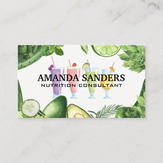 Smoothie Drinken | Groene bladeren Groenten Visitekaartje (Voorkant)