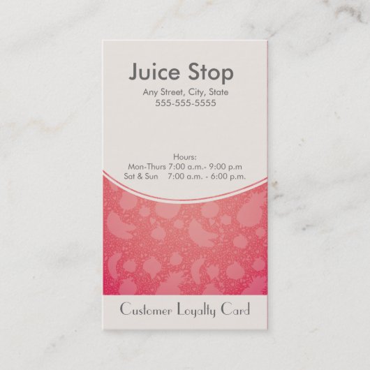 Smoothie & Juice Bar Visitekaartje Loyalty Kaart (Voorkant)