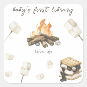 S'more baby shower - de eerste bibliotheek van de  vierkante sticker