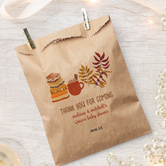 S'more Baby shower kampvuurval bladeren dank u Bedankzakje