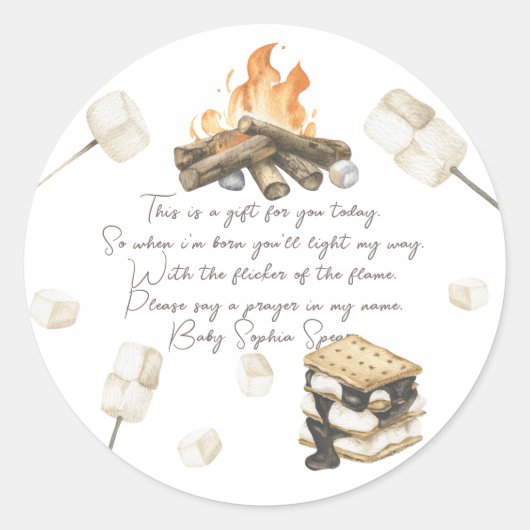 S'more baby shower - Label voor gebedskaars (Voorkant)