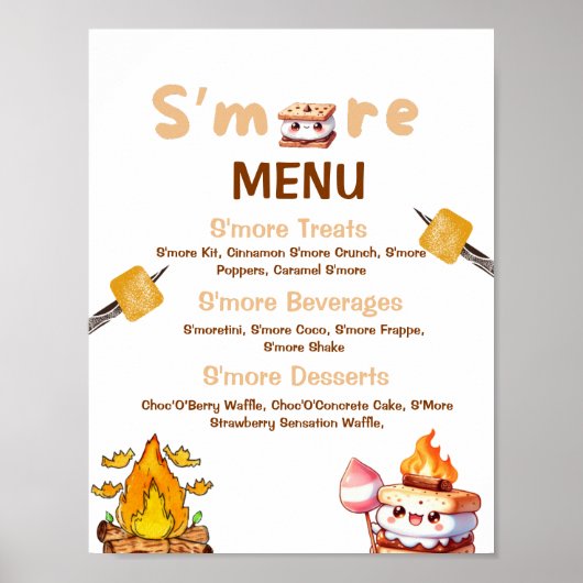S'more Bar Menu Smore Bar S'mores Station Uit Poster (Voorkant)