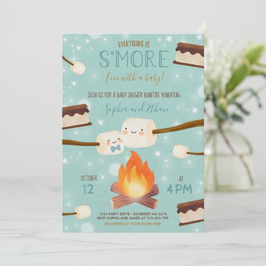 S'more Blue Boy Bonfire Baby shower Kaart (Staand voorkant)
