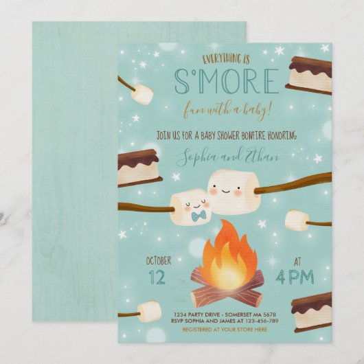 S'more Blue Boy Bonfire Baby shower Kaart (Voorkant / Achterkant)