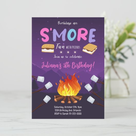 S'more Bonfire Smore Leuke Uitnodiging voor verjaa (Staand voorkant)