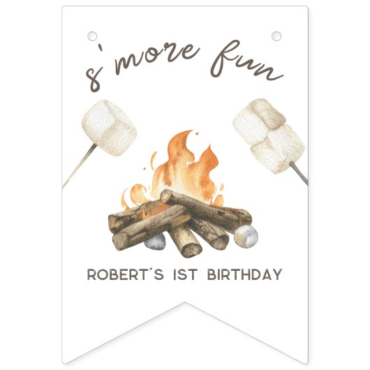 S'more Campfire 1e verjaardagsfeest Vlaggetjes (Eerste vlag)