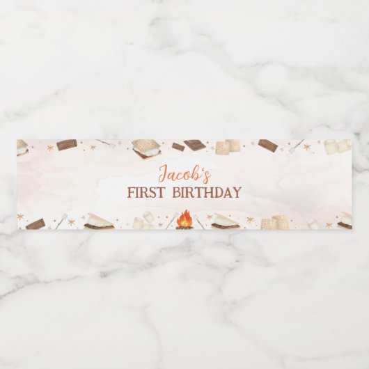 S'more Campfire Camping Kinderverjaardag Waterfles Etiket (Enkel label)