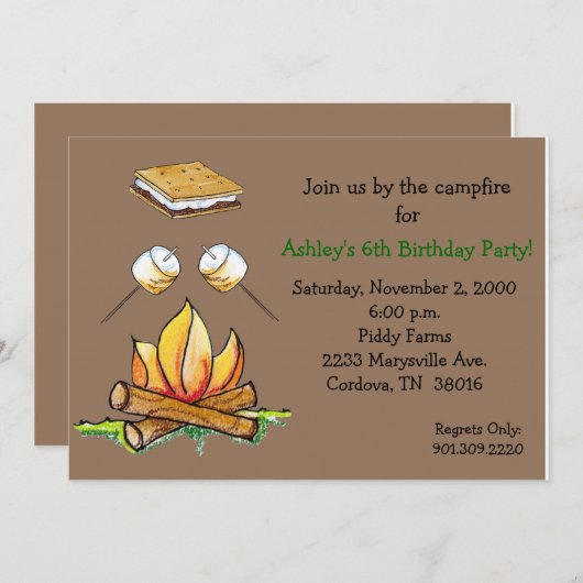Smore Campfire-uitnodiging Kaart (Voorkant / Achterkant)