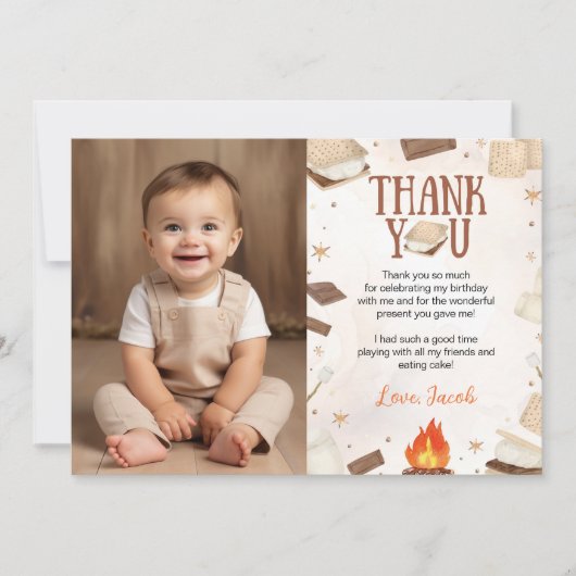 S'more Campfire Verjaardagsfoto Dank u kaart (Voorkant)