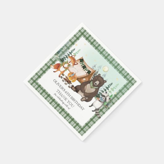 S'more Camping Beer Fox Raccoon Bonfire Birthday Servet (Hoek)