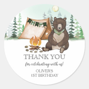 S'more Camping Beer ONE Happy Camper 1st Birthday Ronde Sticker