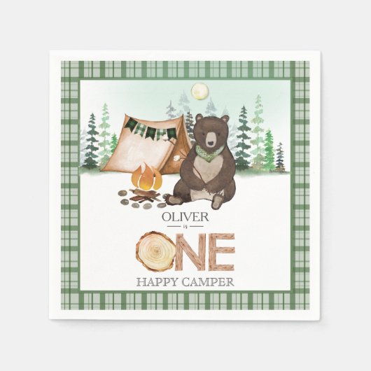 S'more Camping Beer ONE Happy Camper 1st Birthday Servet (Voorkant)