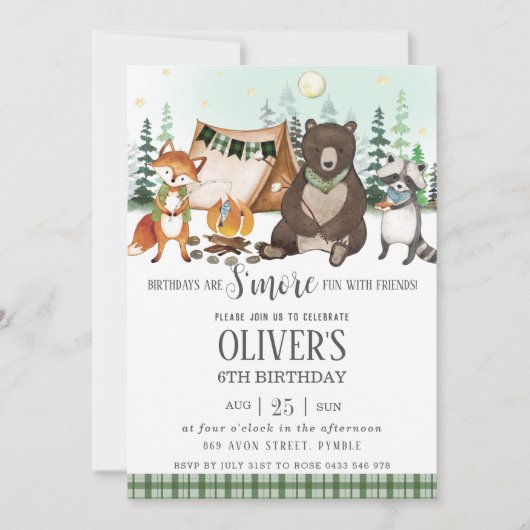 S'more Camping Bonfire Beer Fox Raccoon Birthday Kaart (Voorkant)