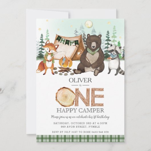S'more Camping Bonfire Woodland One Happy Camper Kaart (Voorkant)