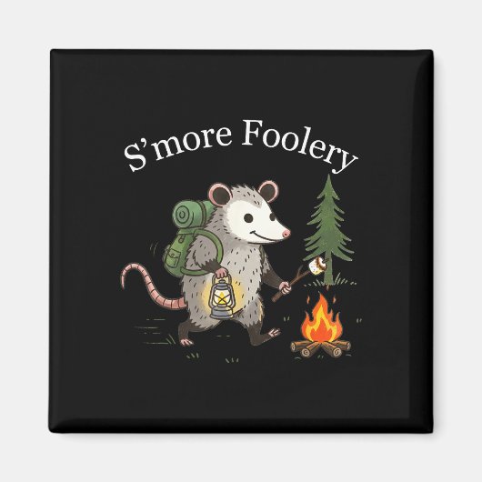 S'more dwaasheid opossum marshmallow grappig kampv magneet (Voorkant)