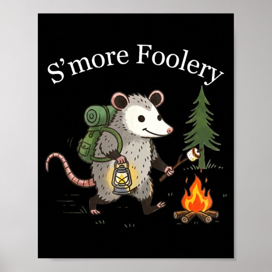 S'more dwaasheid opossum marshmallow grappig kampv poster (Voorkant)