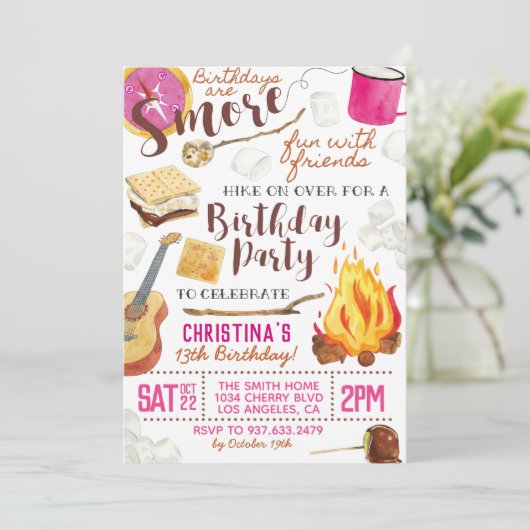 S'more Fun Camping Birthday Invitation Kaart (Staand voorkant)