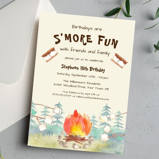S'more Fun Camping Birthday Invitation Kaart