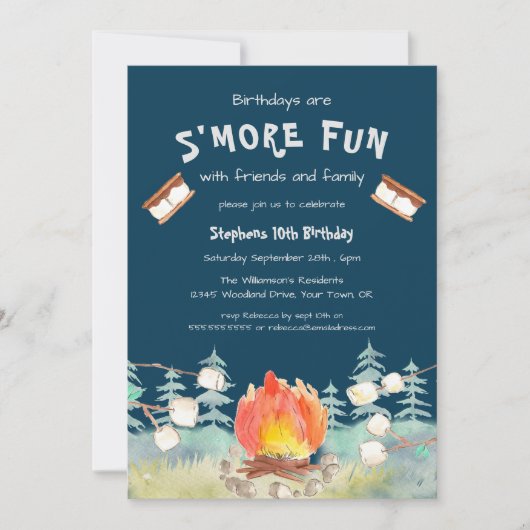 S'more Fun Camping Birthday Invitation Kaart (Voorkant)