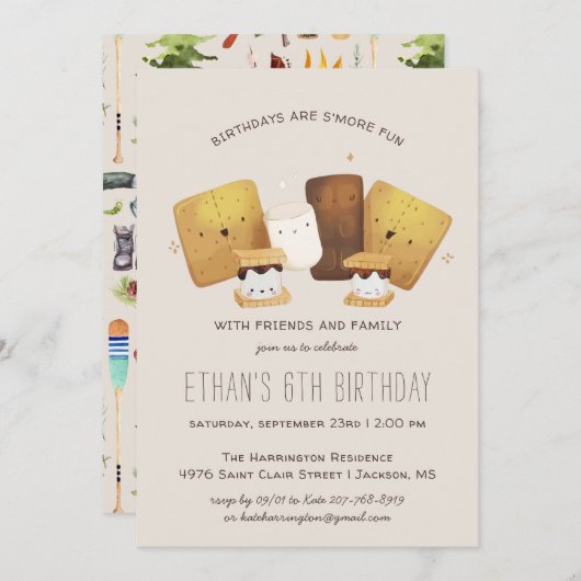 S'more Fun | Camping Birthday Party Invitation Kaart (Voorkant / Achterkant)