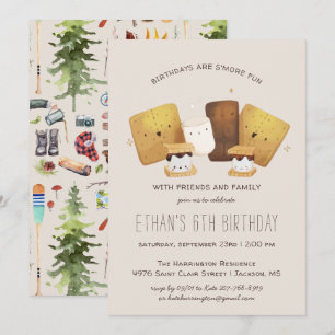 S'more Fun   Camping Birthday Party Invitation Kaart