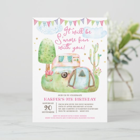 S'more Fun Camping Birthday Party Kaart (Staand voorkant)