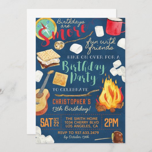 Sm'ore Fun Camping Birthday Uitnodiging (Voorkant / Achterkant)
