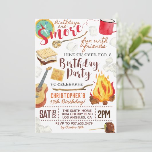 Sm'ore Fun Camping Verjaardag Uitnodiging (Staand voorkant)