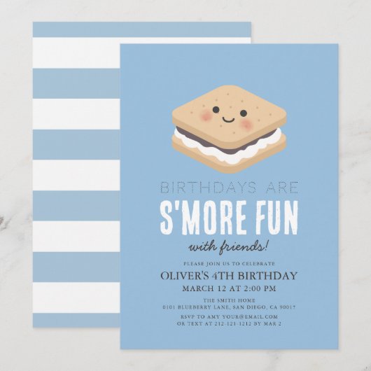 S'more Fun Kawaii Blauw Kinder Jongens Verjaardag Kaart (Voorkant / Achterkant)
