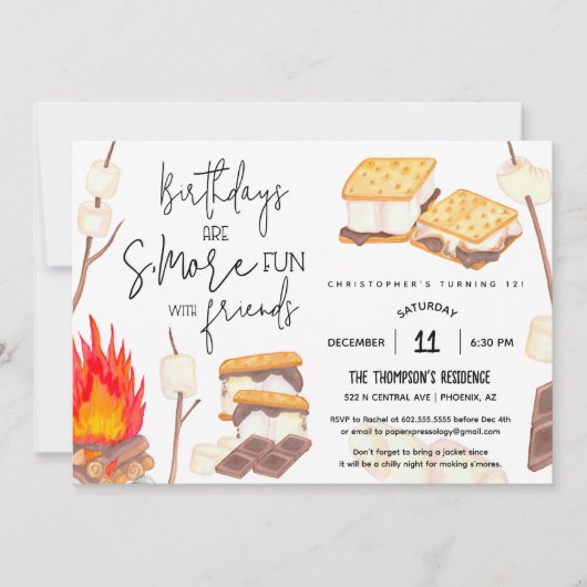 S'more Fun Smores Verjaardag kampvuur vreugdefeest Kaart (Voorkant)