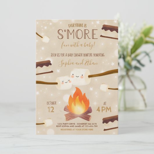 S'more Gender Neutral Bonfire Baby shower Kaart (Staand voorkant)