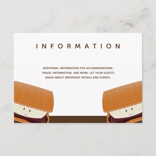 S'more Illustration Wedding White Brown Info Informatiekaartje (Voorkant)