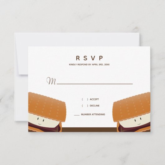 S'more Illustration Wedding White Brown RSVP Card (Voorkant)