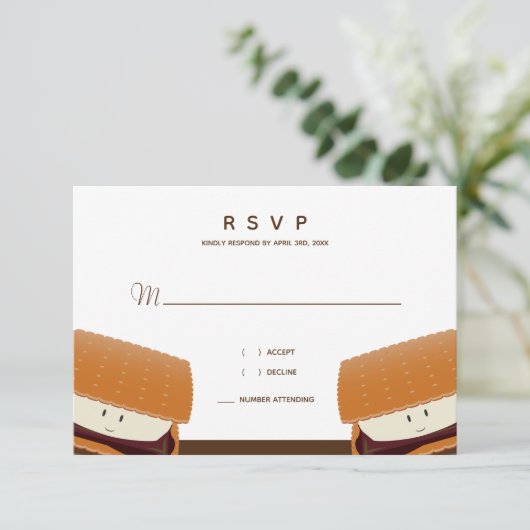 S'more Illustration Wedding White Brown RSVP Card (Staand voorkant)